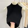 NUNBAI Colete de malha com gola alta meia-tartaruga feminino cinto tipo sling primavera quente menina justa curta colo interno desgaste externo sem mangas base top