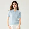 Camiseta de Punto de Cachemir con Cuello Polo Nueva para Otoño e Invierno para Mujer Manga Corta Cómoda Tejido de Canalé Capa Base Suave Agradable a la Piel Adelgazante