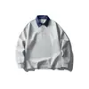 Algodão Respirável Macio Amigo da Pele Primavera e Outono Manga Longa Estilo Coreano Moda Universitária Bloqueio de Cores Camada Base Moletom Oversized Masculino