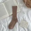 Calcetines para mujer Zhuji, calcetines de punto de doble aguja con hilo grueso hasta la mitad de la pantorrilla, color liso versátil, transpirables, absorbentes de sudor, calcetines de hilo de algodón extendidos y engrosados