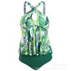 Bikini 2025 Europeo y Americano Dividido en Cruz Traje de Baño de Dos Piezas para Mujer Estampado Multicolor Talla Grande Traje de Baño Transfronterizo que Cubre el Vientre