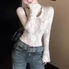[Renda + Tule] Camiseta longa deslumbrante e linda para mulheres, perfeita para o verão, com um estilo único e elegante que faz você parecer mais magra