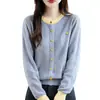 Cárdigan waffle de cuello redondo con bloques de color de lana peinada transfronteriza, combinación de colores vintage, textura rica, tendencia de otoño e invierno