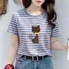 Camiseta de Rayas de Manga Corta para Mujer en Rebaja Estilo Popular Nuevo Verano 2026 Talla Grande Holgada Adelgazante Top Ins