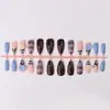 Venta Caliente Transfronteriza Otoño Invierno Bloques de Color Rayas Puntos Polka Botones Estéreo 3D Franceses Uñas Portátiles Almendra Productos Terminados Manicura Mayoreo