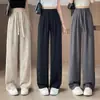 Pantalones de pierna ancha de seda helada para mujer, Novedad Primavera/Verano 2026, Pantalones de tiro alto con cordón, textura tie-dye, Casual, de longitud hasta el suelo, protección solar
