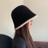 Sombrero de pescador de lana de cordero otoño e invierno Corea del Sur ins cabeza grande combinación de colores sombrero de cubo tejido cálido de felpa sombrero de cuenca que combina con todo