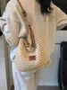 Bolso Tejido Hueco Nuevo Bolso de Paja de Verano para Mujer Gran Capacidad Bolso Tote de Hombro Cruzado Bolso de Playa para Vacaciones en la Costa