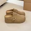 Medias zapatillas cerradas de un paso con suela gruesa para mujer 2026 Otoño Retro Hebilla Zapatillas Mula