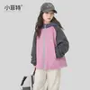 Sudadera con capucha de bloques de color engrosada para invierno para niñas Little Fitter, chaqueta de algodón cálida para niños mayores, prenda exterior informal a prueba de viento