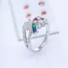 Amazon comercio electrónico transfronterizo diseño creativo nuevo Hoja microincrustación color Cuadrado circonita anillo anillo femenino joyería arcoíris