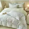 Juego de cuatro piezas de ropa de cama para dormitorio de tela cepillada ecológica 100% algodón con estampado de estilo pastoral, funda de edredón 100% algodón, juego de tres piezas de alta estética para dormitorio