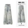 Pantalones Vaqueros Rasgados de Pierna Ancha Ligeramente Acampanados para Hombre, Estilo Americano High Street Delgado para Verano 2026, Pantalones de Hombre Estilo Retro Streetwear con Salpicaduras de Pintura
