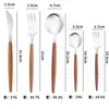 Juego de Cuchillo, Tenedor y Cuchara con Mango de Clip para Comercio Transfronterizo, Cuchara de Sopa Doméstica Estilo Portugués Imitación Madera, Cuchara de Postre, Caja de Regalo, Cuchillo y Tenedor para Filete de Hotel