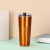Taza de coche de diamante cóncavo degradado, doble vacío, termo de acero inoxidable, taza de bebida recta abatible portátil para exteriores