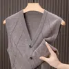 100% lã australiana, 365 gramas, espessado, padrão clássico de losangos, bolsos reais, colete de tricô clássico masculino