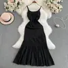 Vestido de punto de alta gama con costuras rosas para mujer, nuevo de verano, estilo dulce y picante, de tirantes, largo tipo sirena para la playa