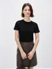 Estructura Simple Minimalista Estilo ROW Camiseta de Manga Corta Cuello Redondo Pequeño de Lana Tencel Inteligencia Alta Estándar para Viajes al Trabajo Hombro Recto Ajuste Delgado Top