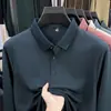Nova Camisa Polo Masculina Outono 2026 Negócios Solta Casual Listrada Gola Tricô Manga Longa Camiseta Masculina Roupas de Pai