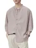 Roupas Masculinas Fengshe / Camisa de Linho com Manga Curta para Homem Verão 2026, Camisa Vintage de Manga Três Quartos, Camisa Vintage de Manga Curta