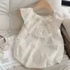 Novidades de Verão: Macacão de Princesa de Verão para Bebês Meninas, Macacão Fino Bordado Vazado Sem Costas