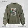 Moletom com Gola Redonda Tie-Dye Desgastado Estampa de Retrato Americano Estilo Casual Masculino Primavera/Outono Streetwear Blusão Solto com Capuz
