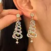Pendientes navideños europeos y americanos con borlas de colores, pendientes de árbol de Navidad con destellos de diamantes, pendientes largos de fiesta para niña