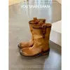 Botas Western de Couro para Cowboy, Botas Curtas, Tendência Outono/Inverno 2026 Novos Sapatos Femininos, Botas Martin de Couro Vintage Desgastado de Nicho, Sapatos de Couro