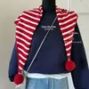 Chal Exterior de Punto Rayado con Pompón Estilo Retro de Hong Kong Bufanda Triangular Retro para Mujer Chal Decorativo Cálido de Otoño e Invierno Bufanda para el Cuello