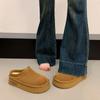 Mules peludos de suela gruesa con diseño de punta cerrada para mujer, adecuados para usar en exteriores, Nuevo estilo Otoño e Invierno 2026, Zapatos de mujer estilo Birkenstock con forro de felpa, Pantuflas cálidas de algodón