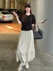 Falda Floral Gris con Dobladillo Fruncido para Mujer, Nuevo Estilo Verano 2026 Falda Linterna, Falda de Paraguas Línea A de Longitud Media Adelgazante