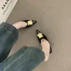 Primer Encuentro con las Mules de Tacón Bajo Aguja Estilo Francés para Mujer, Punta Fina, Escote Bajo, Adecuadas para Uso en Exteriores, Primavera 2026, Estilo de Celebridad de Internet, Punta Cerrada, Talón Abierto, Tacón Alto