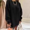 Vestido de punto con suéter de cuello redondo y agujero irregular para otoño e invierno
