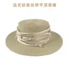 Sombrero de Paja Plano con Pliegues de Perlas Estilo Francés para Mujer, Sombrero de Sol de Ala Ancha para Verano, Sombrero de Playa para Salidas a la Costa y Vacaciones
