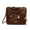Bolso Cubo de Cadena con Patrón de Diamantes para Mujer, Nuevo Estilo de Commuter de Nicho, Bolso de Hombro Cruzado de Moda, Color Plateado