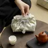 Bolsa de Almacenamiento para Juego de Té de Brocado Blanco Crudo Dorado Claro, Bolsa de Tela Gruesa para Tetera y Tazas de Té Estilo Chino Nuevo, Bolsa de Almacenamiento para Viajes al Aire Libre