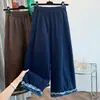 Toma real de pantalones rectos de nueve puntos, de estilo bosque, con volantes, patchwork, a la moda, dulces, 26 nuevos pantalones anchos versátiles, estilo coreano, holgados
