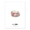 Colorido micro-incrustado de circonia/latón chapado en oro de 18 quilates versión coreana lindo rosa doble capa circonia nicho anillo pulsera abierta