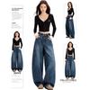 Jeans Cimitarra Bordados Estilo Americano para Mulheres, Calças Foice Workwear de Caimento Solto, Retrô Amarelo Primavera e Verão 2025