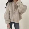 Coreano chique outono e inverno novo retro preguiçoso solto zíper torção suéter casaco feminino grosso malha cardigan