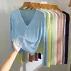 Cárdigan de Punto para Mujer en Primavera y Verano de Manga Larga Fino Cuello en V Camisa para Aire Acondicionado Corto Ajustado Abrigo