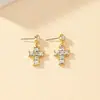 Diseño de Nicho Moda Estilo Lujo Ligero Pendientes de Cruz de Diamante Estilo Coreano para Mujer Pendientes Pequeños y Exquisitos de Circonita