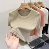 Camiseta de malha curta de seda nova para primavera e verão, feminina, estilo western, barra com franja, design chique, peça para usar por cima, camisa básica