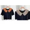 Chal de encaje con cuello de muñeca calado, blusa de mujer decorada con perlas, cuello postizo, sobrefalda estilo coreano