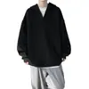Sudadera con capucha nueva, simple y cómoda, de cuello en V grande para hombre, corte holgado, versátil, moderna, a la moda, estilo Hong Kong, marca de moda, talla grande