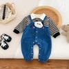 Ropa de Bebé, Ropa de Invierno, Mameluco para Bebé Niño, Lindo y Súper Lindo Luna Llena Mezclilla Falso Dos Piezas Forro Polar Pantalones Harem Otoño e Invierno
