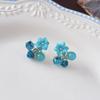 Pendientes de Piedra Ojo de Gato Frescos y Elegantes con Diamantes y Flores de Cristal Artificial, Pendientes Coreanos Dulces y Elegantes de Alta Gama