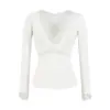 Camiseta de Renda Patchwork Manga Longa Puramente Sexy, Novo Estilo de Primavera, Fashion e Versátil, Slim Fit, Top Base Valorizador