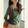 Diseño de Invierno 2024 Novedoso Color Contrastante Cuello Polo Tejido para Mujer, Elegante de un Solo Botón Interior Casual Tendencia en Tejidos