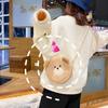 Bolso de hombro de oso de peluche con dibujos animados japoneses Harajuku, suave y lindo, creativo y divertido, con cabeza de oso, bolso suave para teléfono móvil para chica.